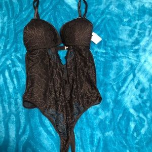 Fredricks lingerie. Black teddy with lace. NWT.